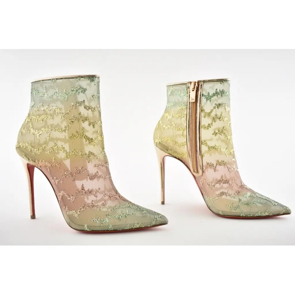 Christian Louboutin Nancy Bootie 100 Multicolor Glitter Mesh Pump Heel Boot 40 - Picture 3 of 12